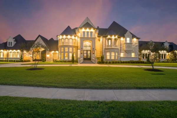 white and black lighted concrete house