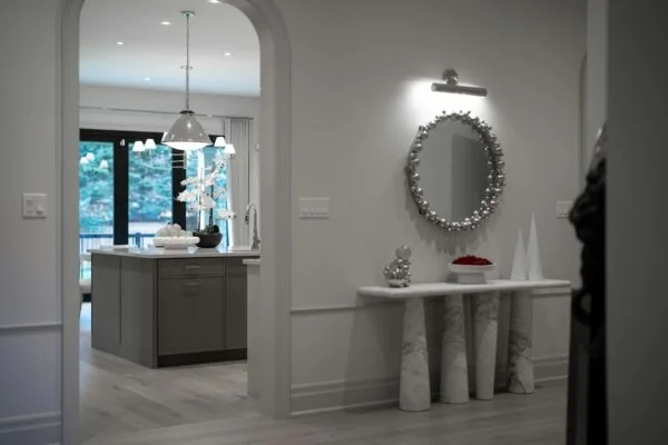 Modern entryway with console table and mirror
